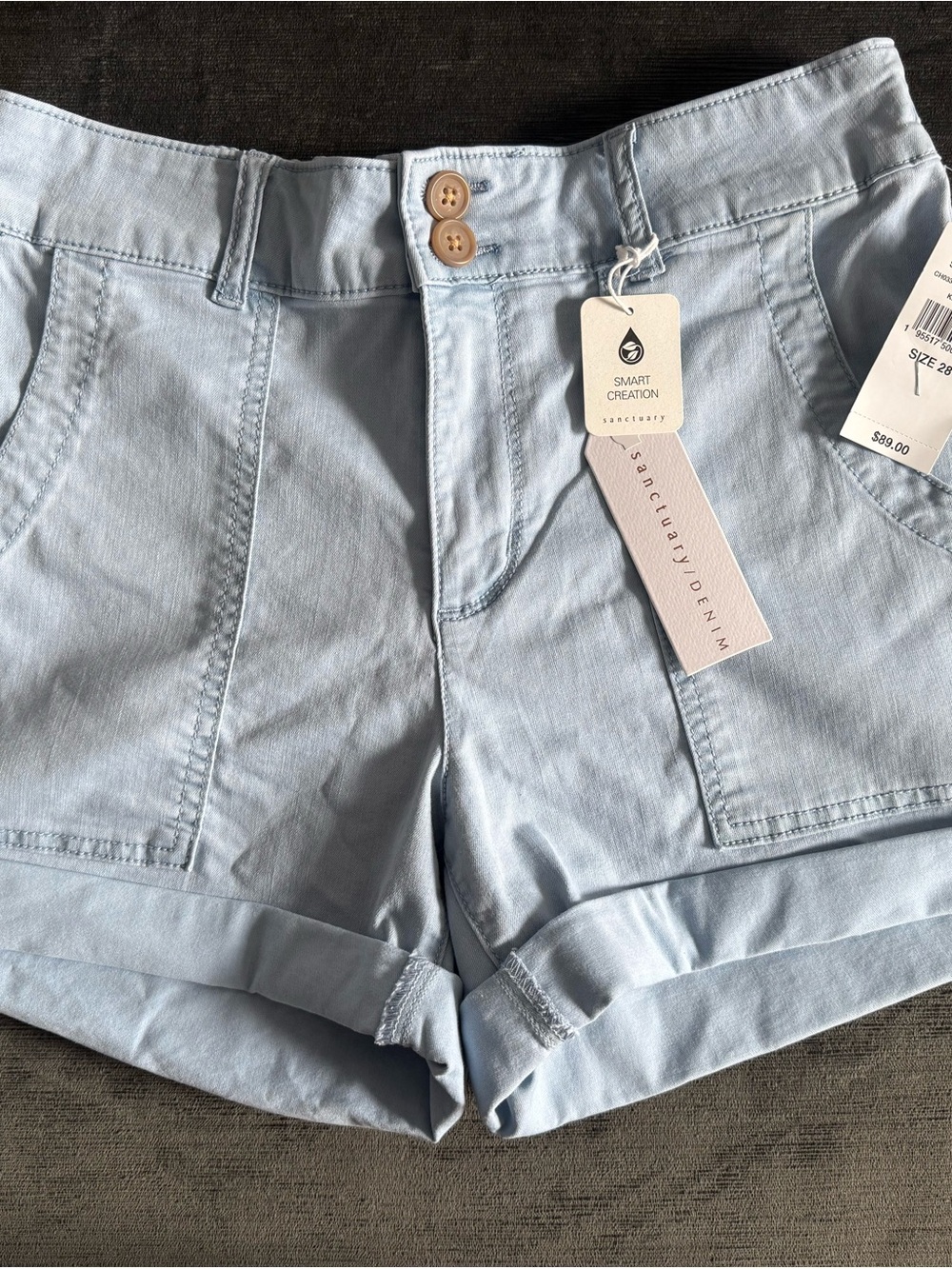 Sanctuary Cuffed Renegade Pale Denim Zipper Roll Cuff Shorts Size 28